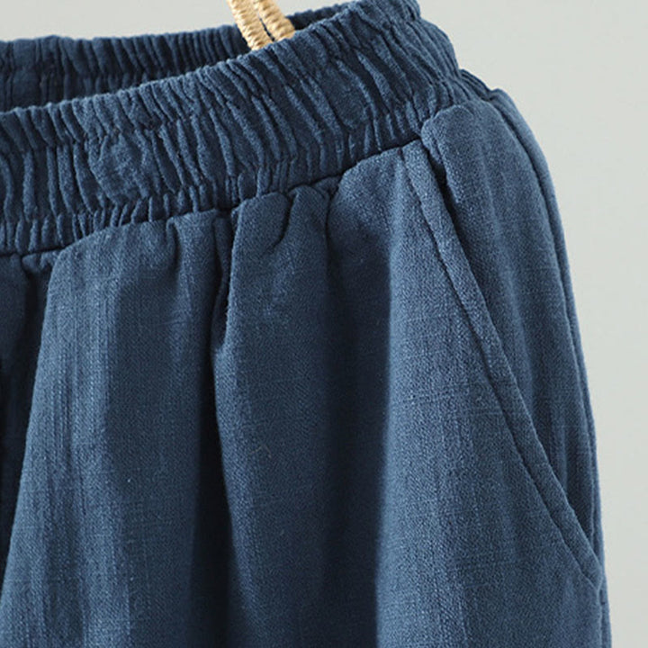 Buddha Stones Winter Elastischer Bund Froschknopf-Design Baumwoll-Thermohose für Damen mit geradem Bein und Taschen - image 3