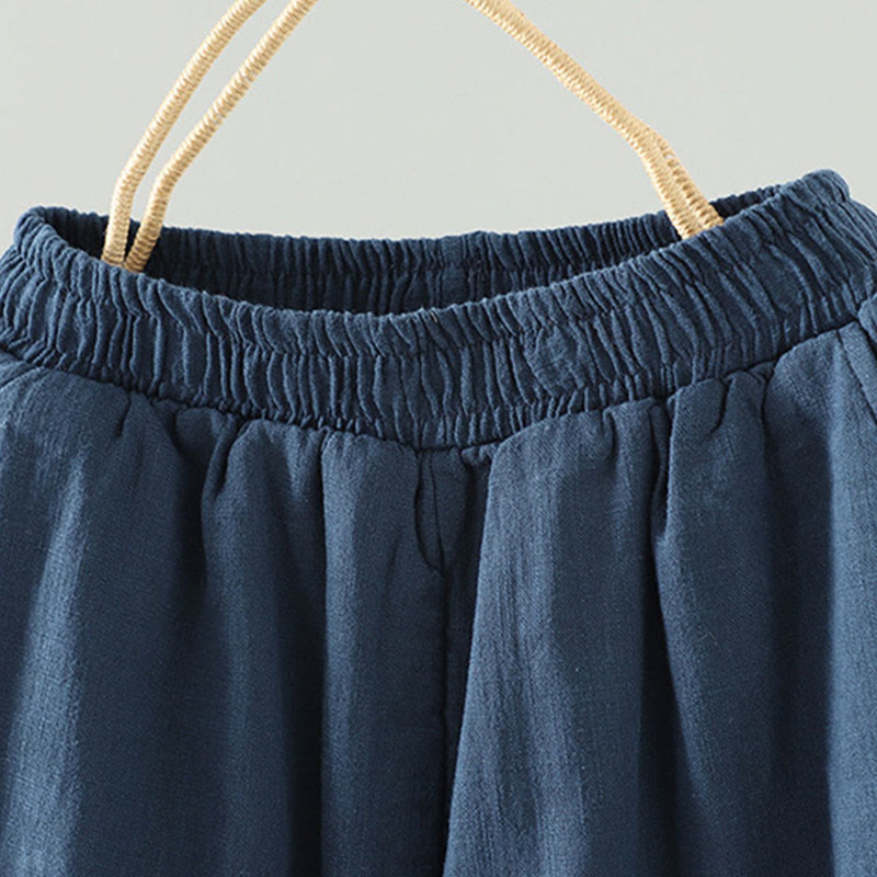 Buddha Stones Winter Elastischer Bund Froschknopf-Design Baumwoll-Thermohose für Damen mit geradem Bein und Taschen - image 2