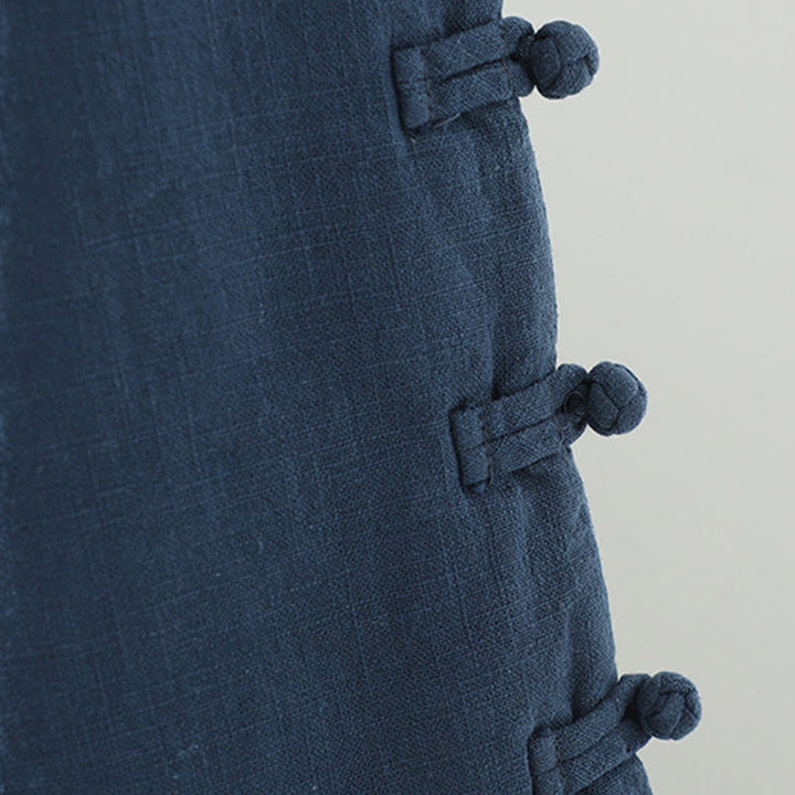 Buddha Stones Winter Elastischer Bund Froschknopf-Design Baumwoll-Thermohose für Damen mit geradem Bein und Taschen - image 5