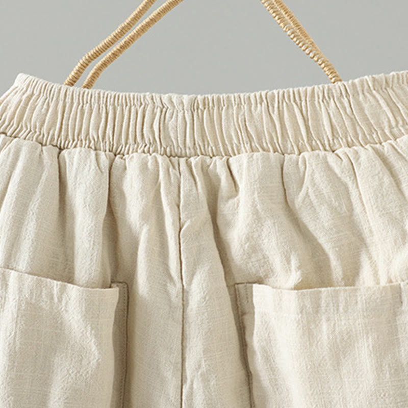 Buddha Stones Winter Elastischer Bund Froschknopf-Design Baumwoll-Thermohose für Damen mit geradem Bein und Taschen - image 12