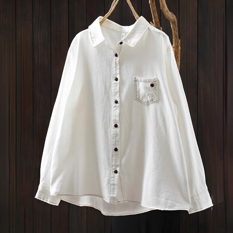 Buddha Stones ​​Herbstknöpfe, Taschenverzierung, Design, Stehkragen, Langarm-Baumwollhemd für Damen, Stehkragen, Langarm - image 1