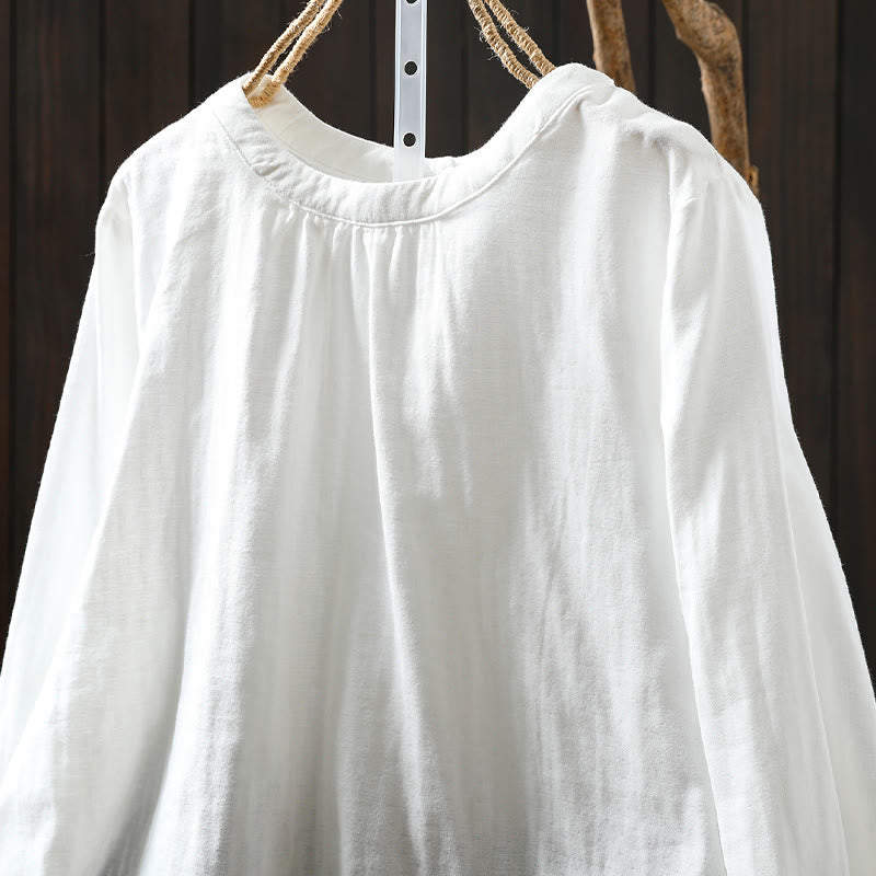 Buddha Stones Herbst-Baumwollhemd mit Rundhalsausschnitt, Knopfleiste am Rücken und langen Ärmeln - image 14