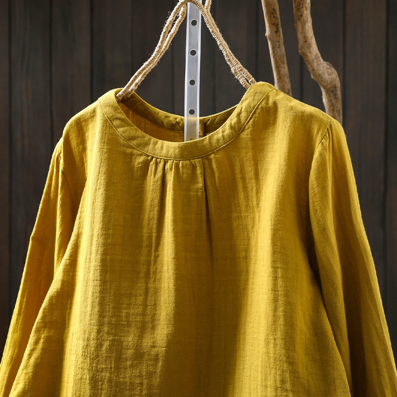 Buddha Stones Herbst-Baumwollhemd mit Rundhalsausschnitt, Knopfleiste am Rücken und langen Ärmeln - image 10