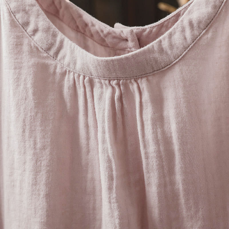 Buddha Stones Herbst-Baumwollhemd mit Rundhalsausschnitt, Knopfleiste am Rücken und langen Ärmeln - image 4