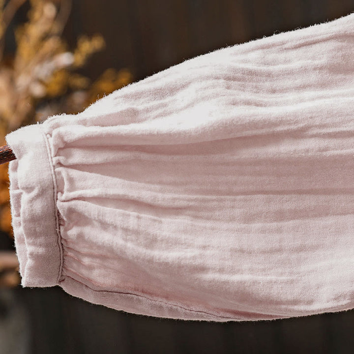 Buddha Stones Herbst-Baumwollhemd mit Rundhalsausschnitt, Knopfleiste am Rücken und langen Ärmeln - image 7