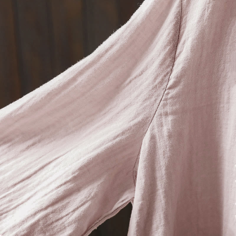 Buddha Stones Herbst-Baumwollhemd mit Rundhalsausschnitt, Knopfleiste am Rücken und langen Ärmeln - image 6