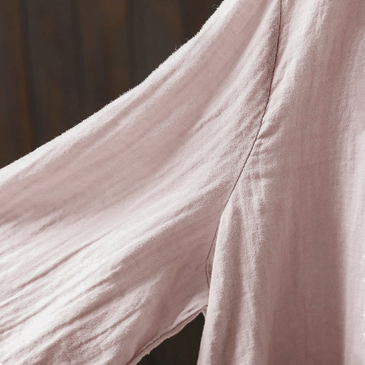 Buddha Stones Herbst-Baumwollhemd mit Rundhalsausschnitt, Knopfleiste am Rücken und langen Ärmeln - image 6