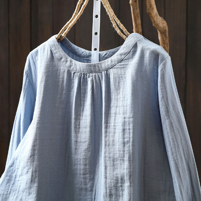 Buddha Stones Herbst-Baumwollhemd mit Rundhalsausschnitt, Knopfleiste am Rücken und langen Ärmeln - image 12