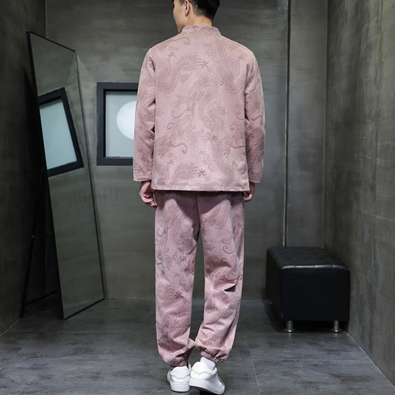 Buddha Stones 2-teiliges Frühlingsdrachen-Bambuswolken Herren Tang Anzug Froschknopf Baumwolle Langarm Jacke Hose Set mit Taschen - image 33