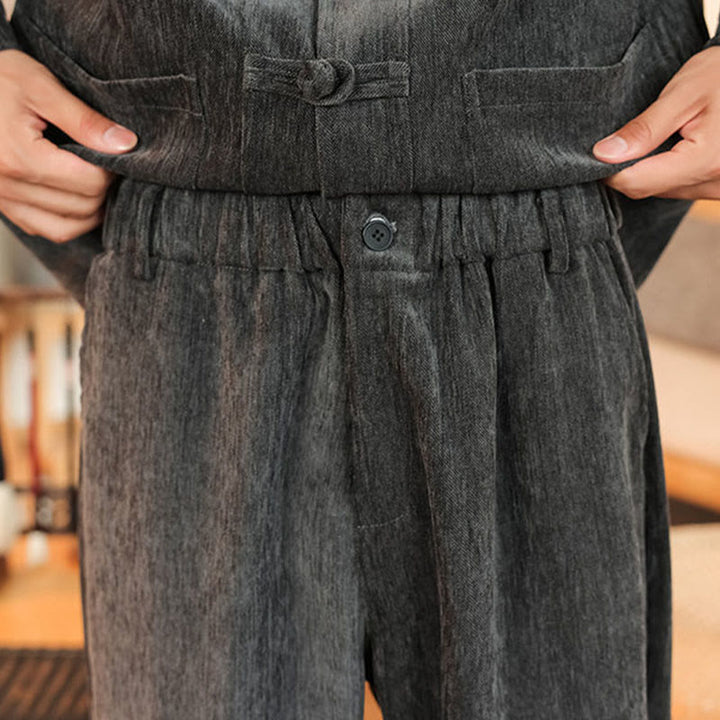 Buddha Stones 2-teiliger Winteranzug für Herren, dick, Tang-Stil, Froschknopf, Baumwollcord, Langarmjacke und Hose mit Taschen - image 20