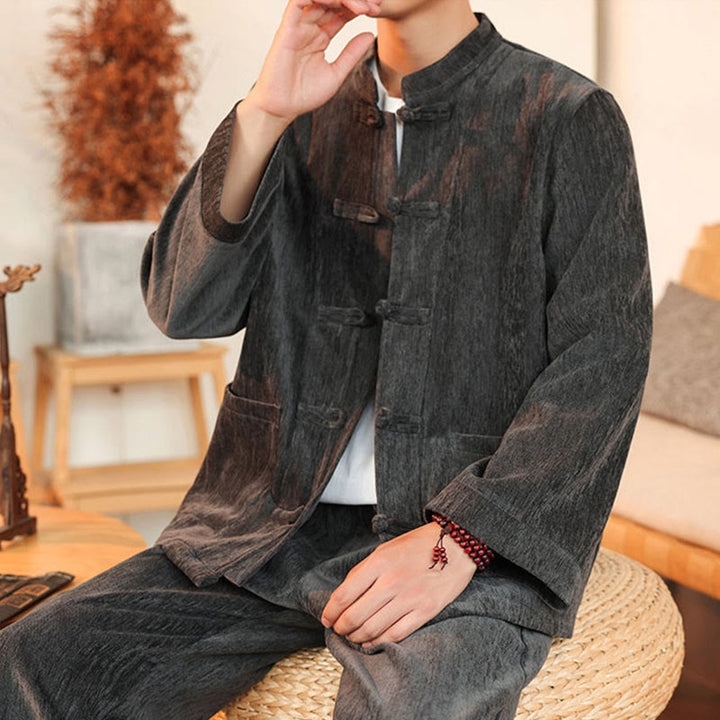 Buddha Stones 2-teiliger Winteranzug für Herren, dick, Tang-Stil, Froschknopf, Baumwollcord, Langarmjacke und Hose mit Taschen - image 16