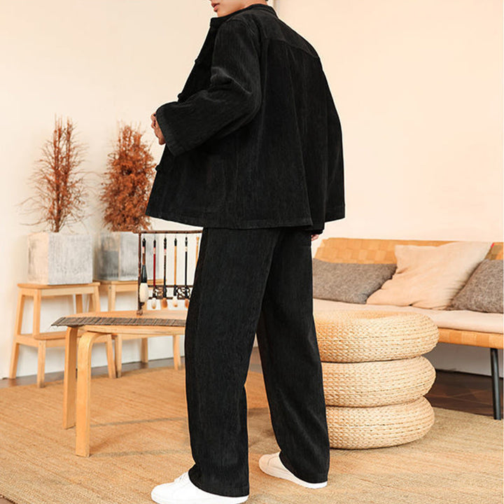 Buddha Stones 2-teiliger Winteranzug für Herren, dick, Tang-Stil, Froschknopf, Baumwollcord, Langarmjacke und Hose mit Taschen - image 25