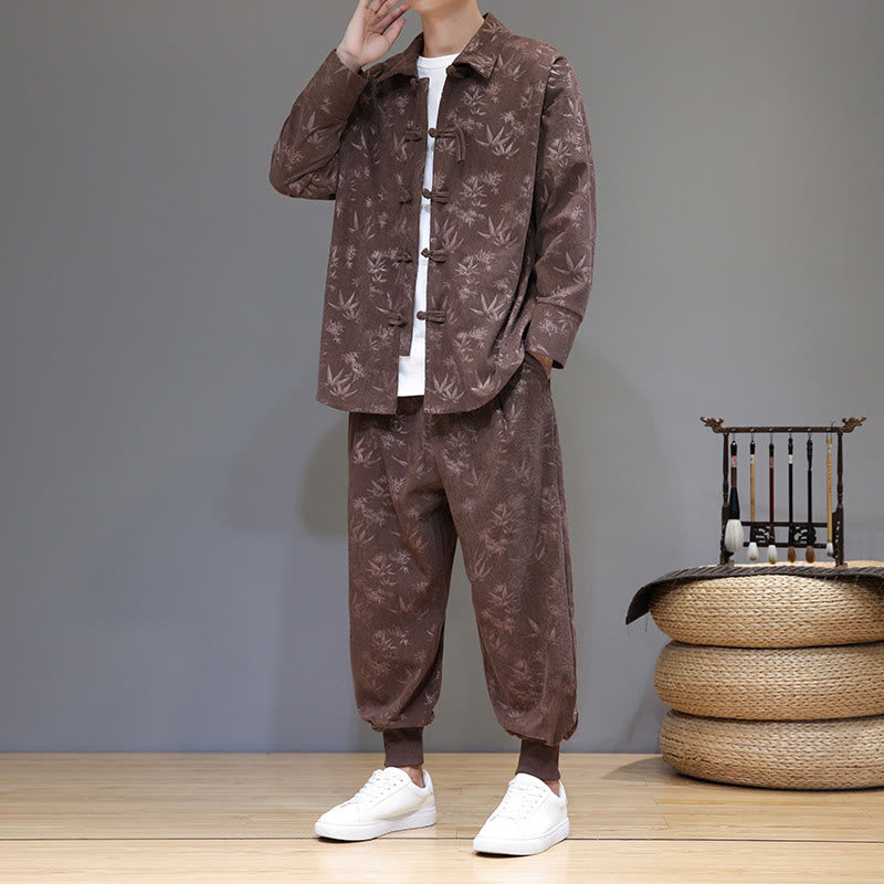 Buddha Stones 2-teiliger Winteranzug für Herren aus dickem Bambus, Tang-Stil, mit Froschknopfverschluss, Baumwollcord, lange Ärmel, Jacke und Hose mit Taschen - Sienna - US/ UK/AU46, EU56 (5XL) - image 30