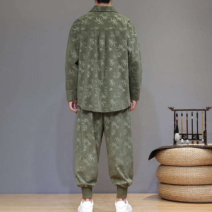 Buddha Stones 2-teiliger Winteranzug für Herren aus dickem Bambus, Tang-Stil, mit Froschknopfverschluss, Baumwollcord, lange Ärmel, Jacke und Hose mit Taschen - image 3