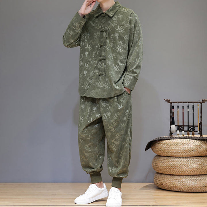 Buddha Stones 2-teiliger Winteranzug für Herren aus dickem Bambus, Tang-Stil, mit Froschknopfverschluss, Baumwollcord, lange Ärmel, Jacke und Hose mit Taschen - image 4