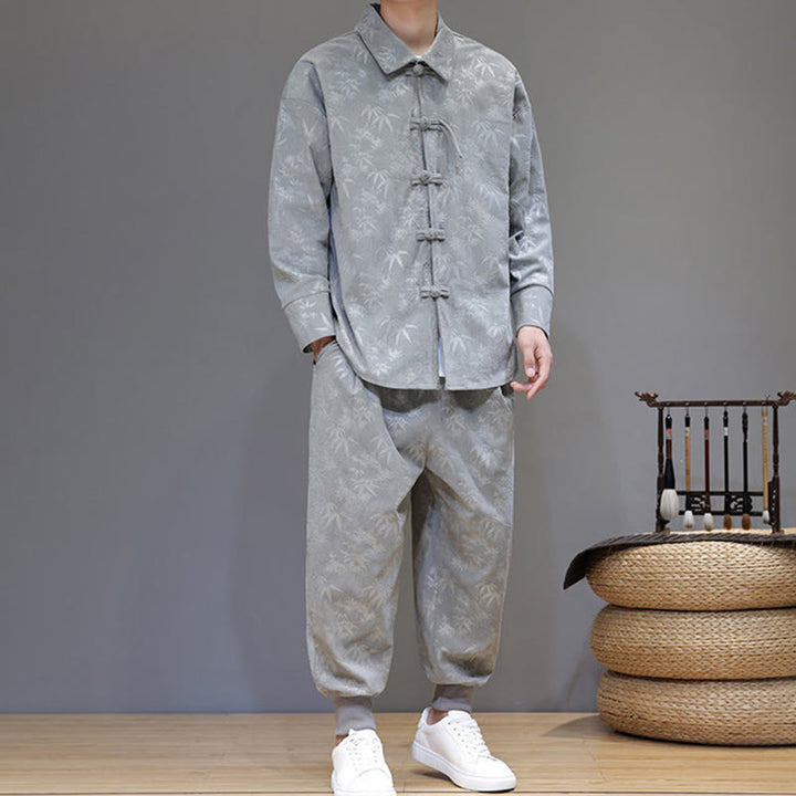 Buddha Stones 2-teiliger Winteranzug für Herren aus dickem Bambus, Tang-Stil, mit Froschknopfverschluss, Baumwollcord, lange Ärmel, Jacke und Hose mit Taschen - image 13