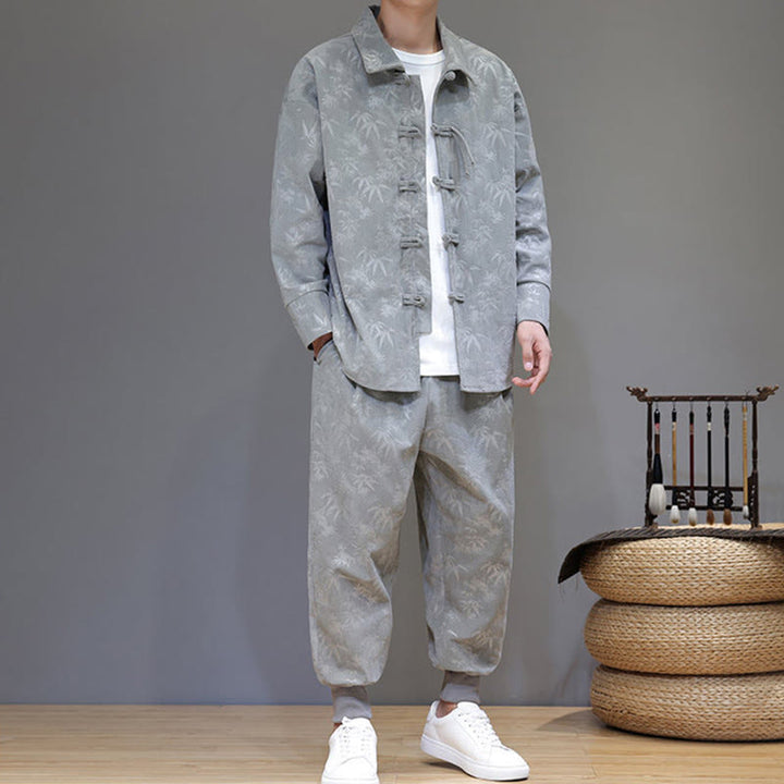 Buddha Stones 2-teiliger Winteranzug für Herren aus dickem Bambus, Tang-Stil, mit Froschknopfverschluss, Baumwollcord, lange Ärmel, Jacke und Hose mit Taschen - image 15