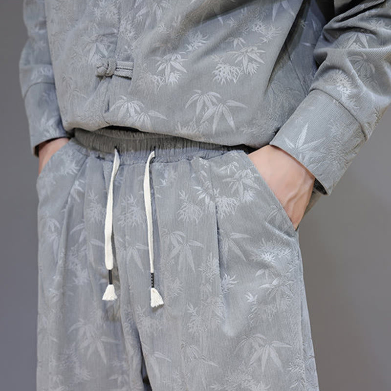 Buddha Stones 2-teiliger Winteranzug für Herren aus dickem Bambus, Tang-Stil, mit Froschknopfverschluss, Baumwollcord, lange Ärmel, Jacke und Hose mit Taschen - image 19