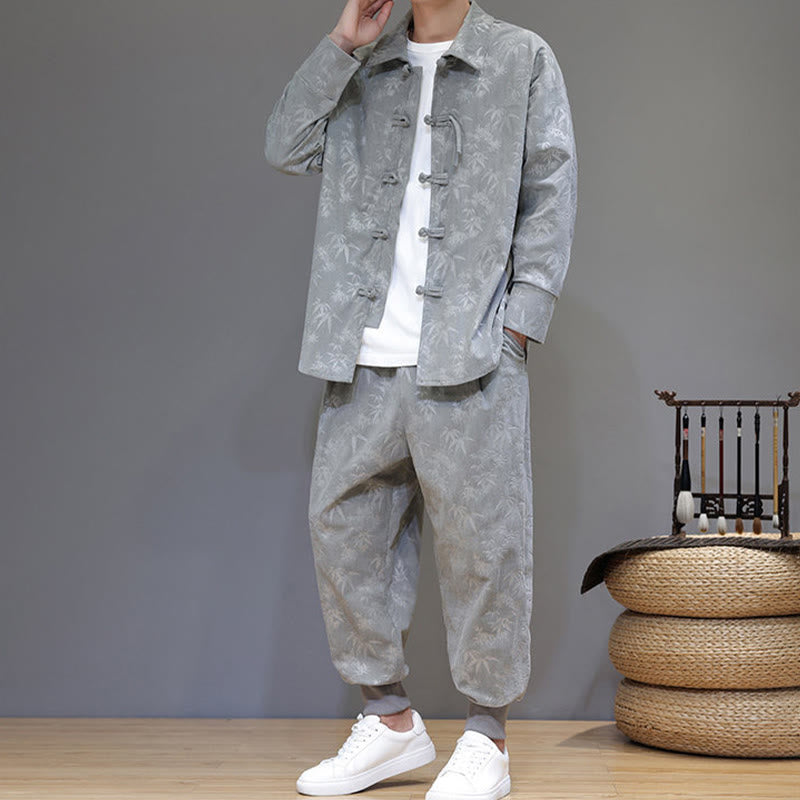 Buddha Stones 2-teiliger Winteranzug für Herren aus dickem Bambus, Tang-Stil, mit Froschknopfverschluss, Baumwollcord, lange Ärmel, Jacke und Hose mit Taschen - image 17