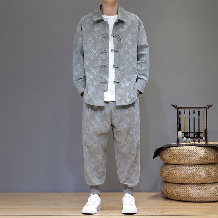 Buddha Stones 2-teiliger Winteranzug für Herren aus dickem Bambus, Tang-Stil, mit Froschknopfverschluss, Baumwollcord, lange Ärmel, Jacke und Hose mit Taschen - image 9