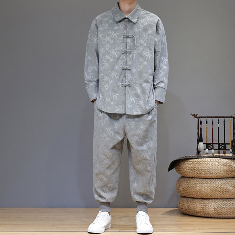 Buddha Stones 2-teiliger Winteranzug für Herren aus dickem Bambus, Tang-Stil, mit Froschknopfverschluss, Baumwollcord, lange Ärmel, Jacke und Hose mit Taschen - image 16