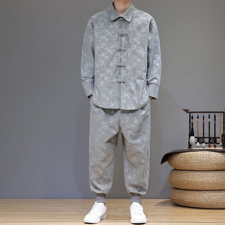 Buddha Stones 2-teiliger Winteranzug für Herren aus dickem Bambus, Tang-Stil, mit Froschknopfverschluss, Baumwollcord, lange Ärmel, Jacke und Hose mit Taschen - image 16