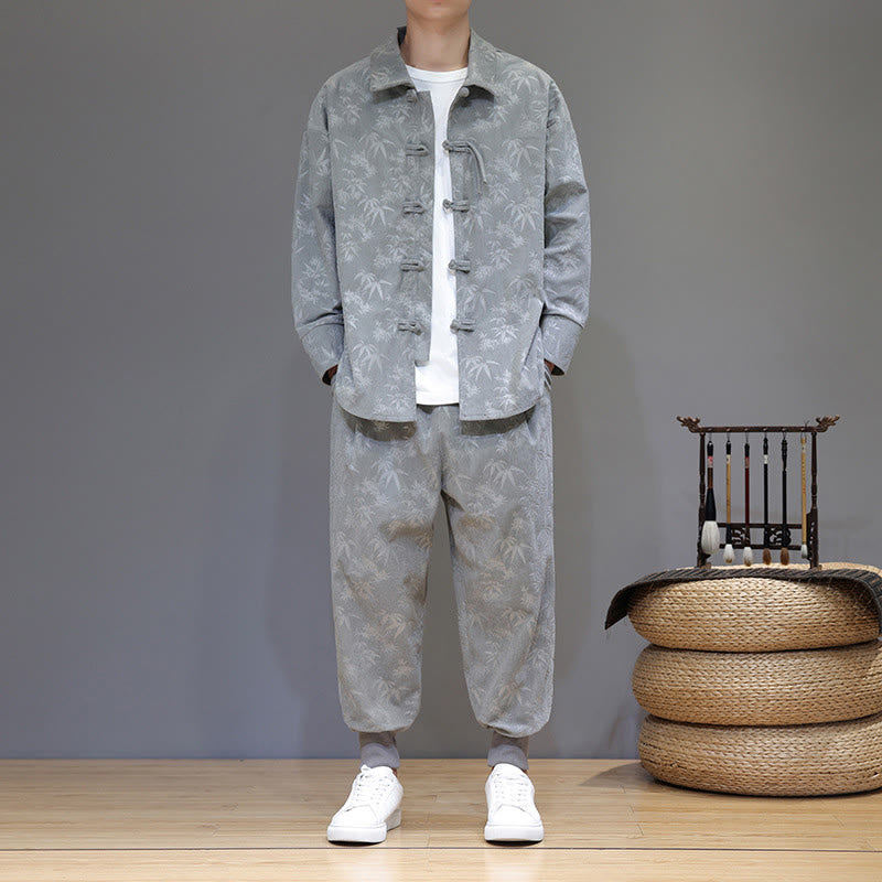 Buddha Stones 2-teiliger Winteranzug für Herren aus dickem Bambus, Tang-Stil, mit Froschknopfverschluss, Baumwollcord, lange Ärmel, Jacke und Hose mit Taschen - image 12