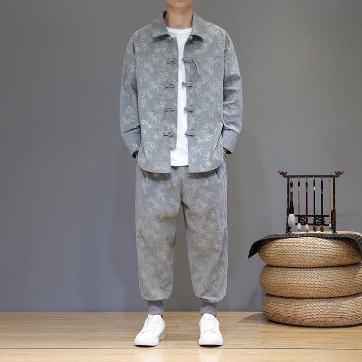 Buddha Stones 2-teiliger Winteranzug für Herren aus dickem Bambus, Tang-Stil, mit Froschknopfverschluss, Baumwollcord, lange Ärmel, Jacke und Hose mit Taschen - image 12