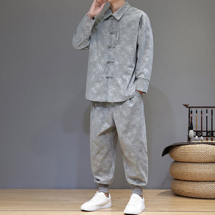 Buddha Stones 2-teiliger Winteranzug für Herren aus dickem Bambus, Tang-Stil, mit Froschknopfverschluss, Baumwollcord, lange Ärmel, Jacke und Hose mit Taschen - image 10