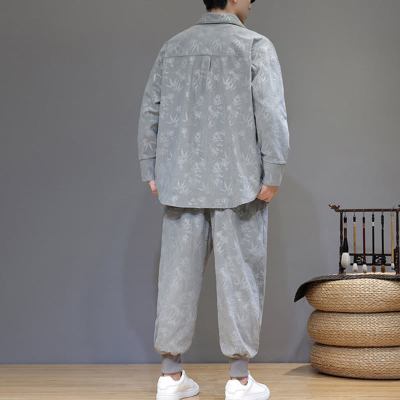 Buddha Stones 2-teiliger Winteranzug für Herren aus dickem Bambus, Tang-Stil, mit Froschknopfverschluss, Baumwollcord, lange Ärmel, Jacke und Hose mit Taschen - image 11