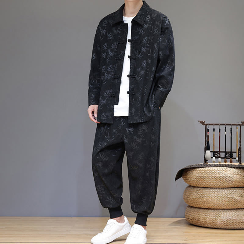 Buddha Stones 2-teiliger Winteranzug für Herren aus dickem Bambus, Tang-Stil, mit Froschknopfverschluss, Baumwollcord, lange Ärmel, Jacke und Hose mit Taschen - image 26