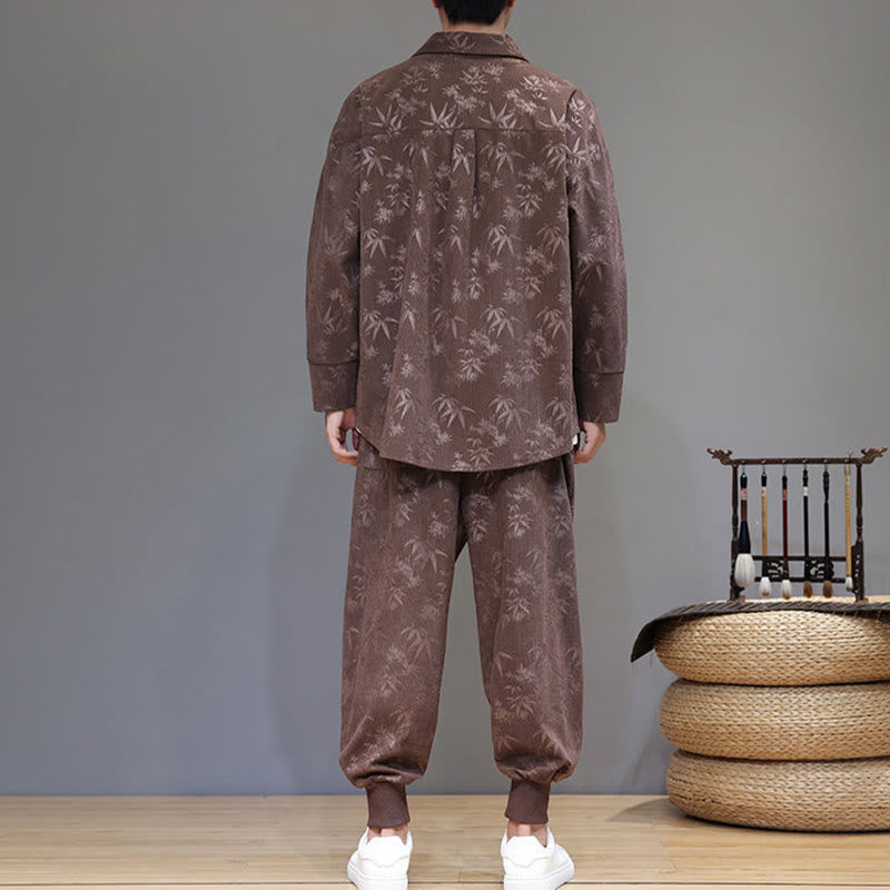 Buddha Stones 2-teiliger Winteranzug für Herren aus dickem Bambus, Tang-Stil, mit Froschknopfverschluss, Baumwollcord, lange Ärmel, Jacke und Hose mit Taschen - image 33