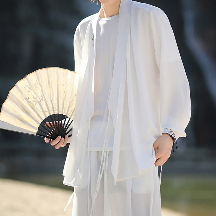 Buddha Stones ​​2-teiliges Herbst-Kimono-Set aus Baumwolle mit Schnürung, Bambusstickerei und knöchellangen Hosen mit Taschen – Meditationskleidung für Herren - image 12