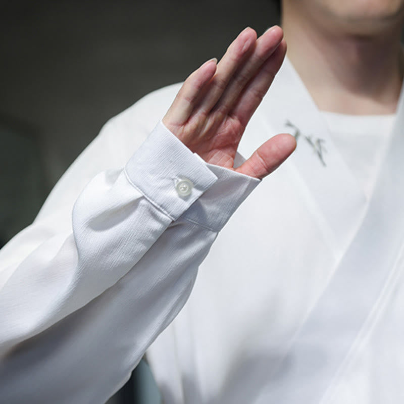 Buddha Stones ​​2-teiliges Herbst-Kimono-Set aus Baumwolle mit Schnürung, Bambusstickerei und knöchellangen Hosen mit Taschen – Meditationskleidung für Herren - image 17