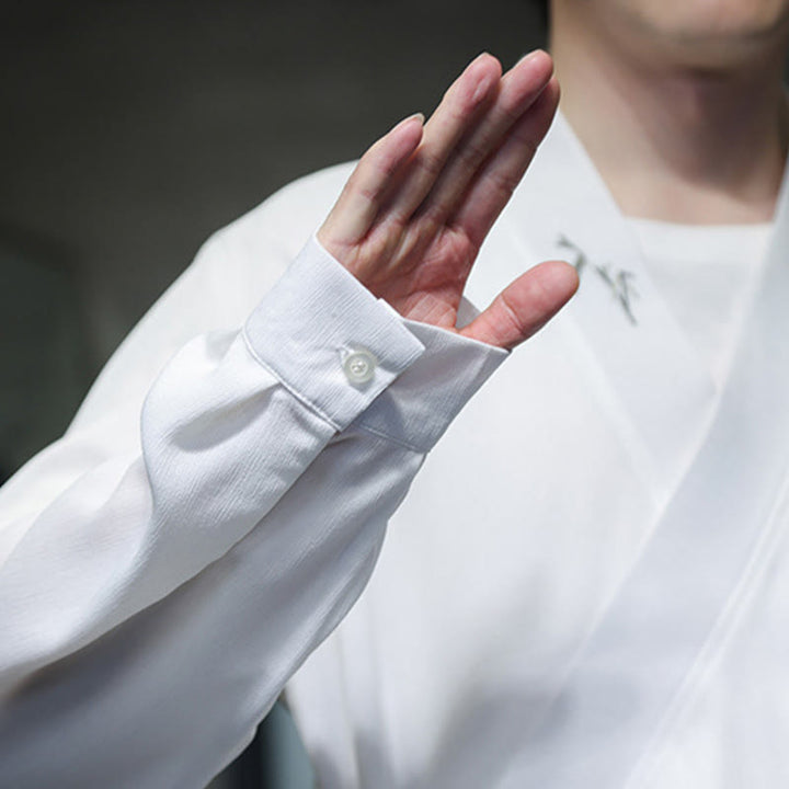 Buddha Stones ​​2-teiliges Herbst-Kimono-Set aus Baumwolle mit Schnürung, Bambusstickerei und knöchellangen Hosen mit Taschen – Meditationskleidung für Herren - image 17