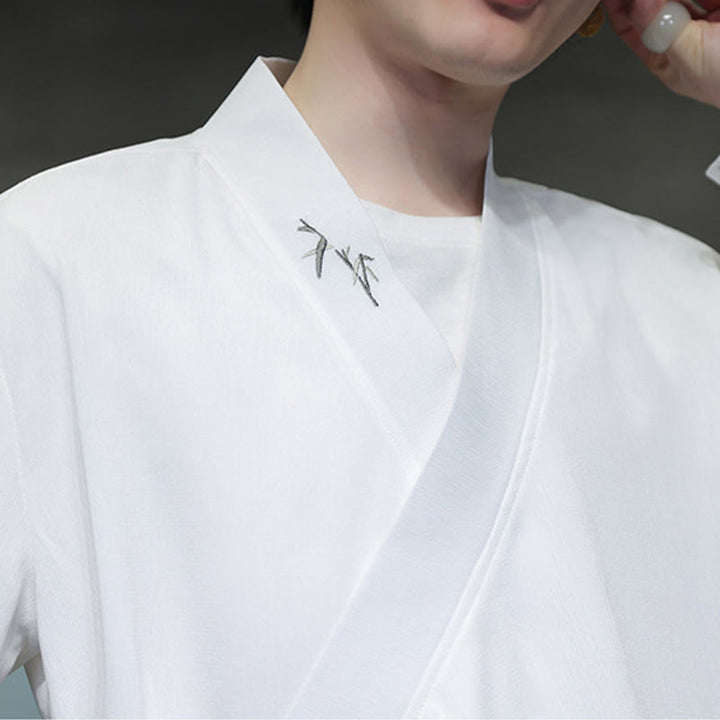 Buddha Stones ​​2-teiliges Herbst-Kimono-Set aus Baumwolle mit Schnürung, Bambusstickerei und knöchellangen Hosen mit Taschen – Meditationskleidung für Herren - image 15