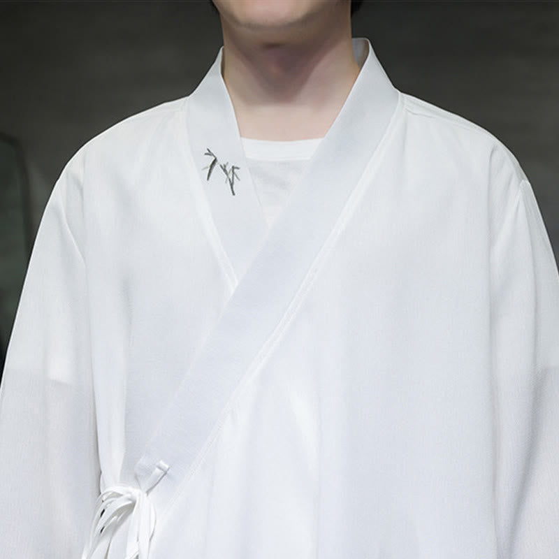 Buddha Stones ​​2-teiliges Herbst-Kimono-Set aus Baumwolle mit Schnürung, Bambusstickerei und knöchellangen Hosen mit Taschen – Meditationskleidung für Herren - image 16