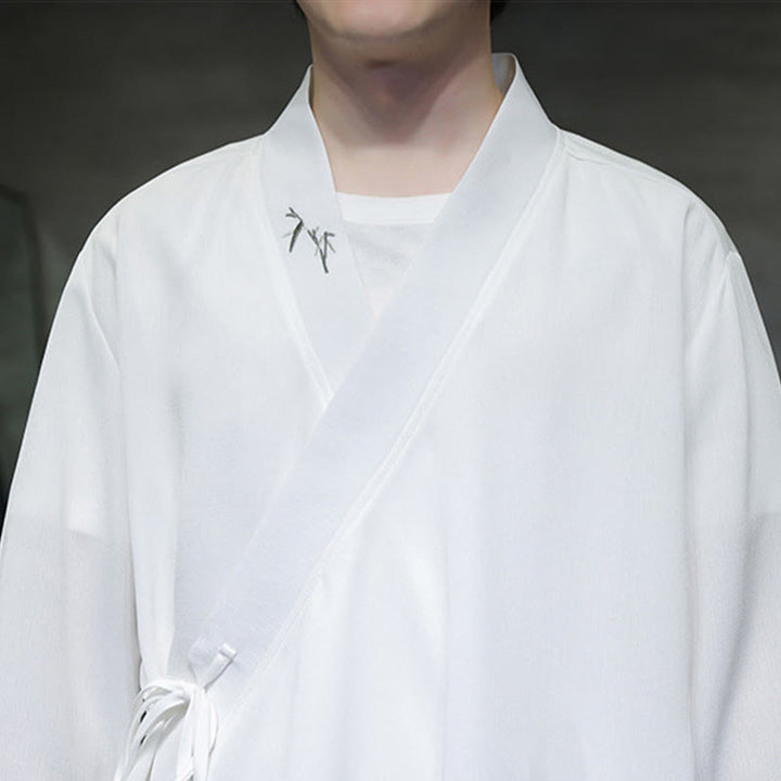 Buddha Stones ​​2-teiliges Herbst-Kimono-Set aus Baumwolle mit Schnürung, Bambusstickerei und knöchellangen Hosen mit Taschen – Meditationskleidung für Herren - image 16