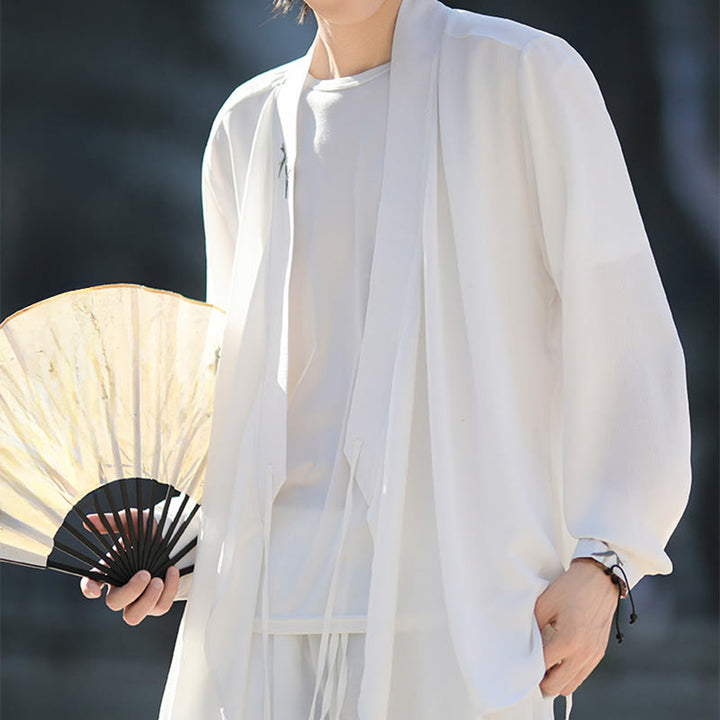 Buddha Stones ​​2-teiliges Herbst-Kimono-Set aus Baumwolle mit Schnürung, Bambusstickerei und knöchellangen Hosen mit Taschen – Meditationskleidung für Herren - image 14