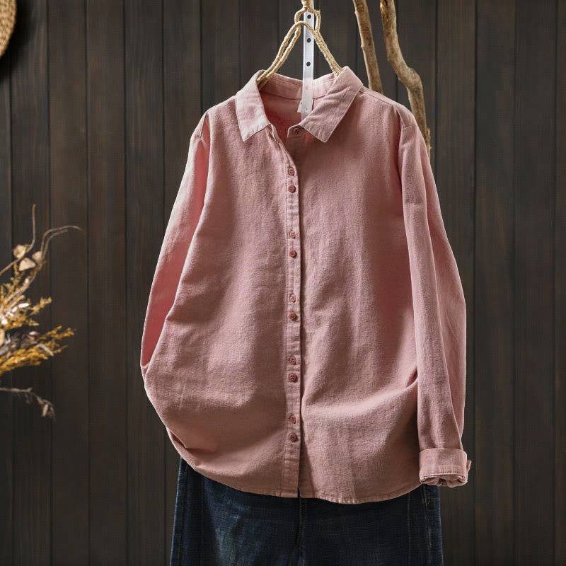 Buddha Stones Herbst Einfarbiges Langarm-Baumwollhemd mit Stehkragen und Knopfleiste, Stehkragen und Knopfleiste - DarkSalmon - US6, UK/AU10, EU38 (L) - image 2