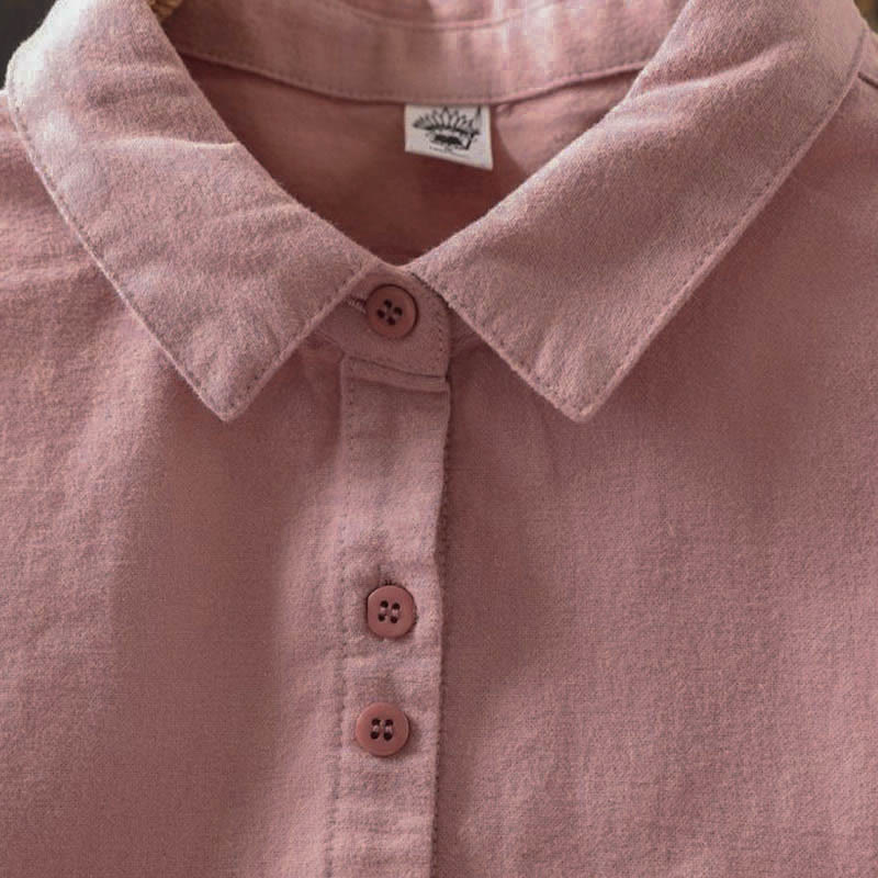Buddha Stones Herbst Einfarbiges Langarm-Baumwollhemd mit Stehkragen und Knopfleiste, Stehkragen und Knopfleiste - image 6