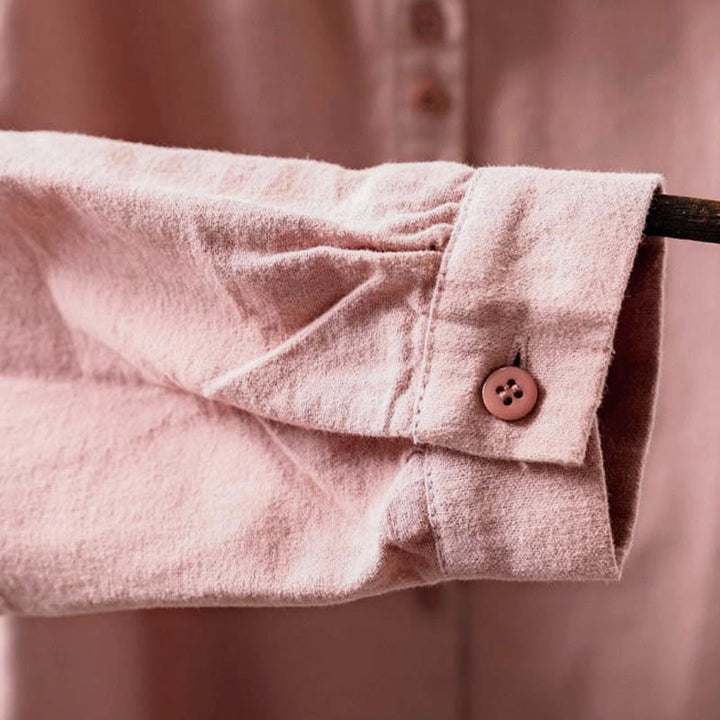 Buddha Stones Herbst Einfarbiges Langarm-Baumwollhemd mit Stehkragen und Knopfleiste, Stehkragen und Knopfleiste - image 13