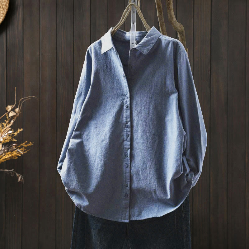 Buddha Stones Herbst Einfarbiges Langarm-Baumwollhemd mit Stehkragen und Knopfleiste, Stehkragen und Knopfleiste - Hellblau - US6, UK/AU10, EU38 (L) - image 26