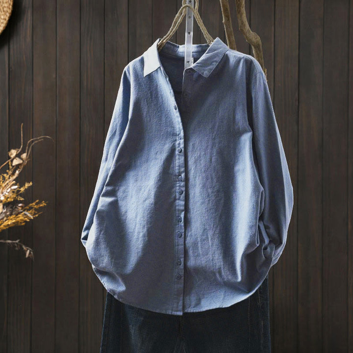 Buddha Stones Herbst Einfarbiges Langarm-Baumwollhemd mit Stehkragen und Knopfleiste, Stehkragen und Knopfleiste - Hellblau - US6, UK/AU10, EU38 (L) - image 26