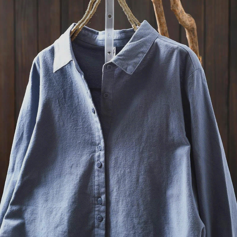 Buddha Stones Herbst Einfarbiges Langarm-Baumwollhemd mit Stehkragen und Knopfleiste, Stehkragen und Knopfleiste - image 27