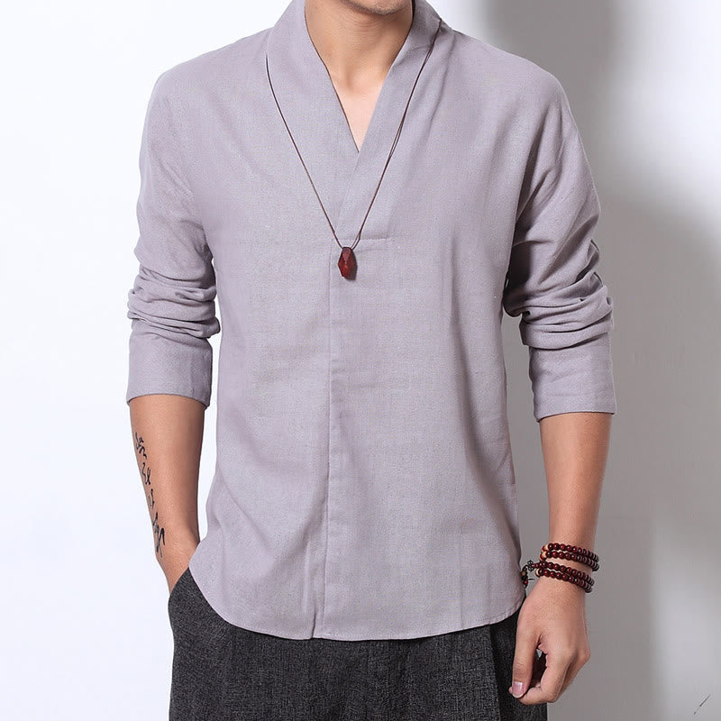 Buddha Stones Freizeit-Langarmshirt mit V-Ausschnitt für Herren - image 1