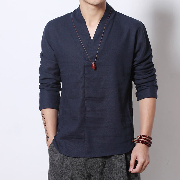 Buddha Stones Freizeit-Langarmshirt mit V-Ausschnitt für Herren - SteelBlue - US/ UK/AU44, EU54 (5XL) - image 6