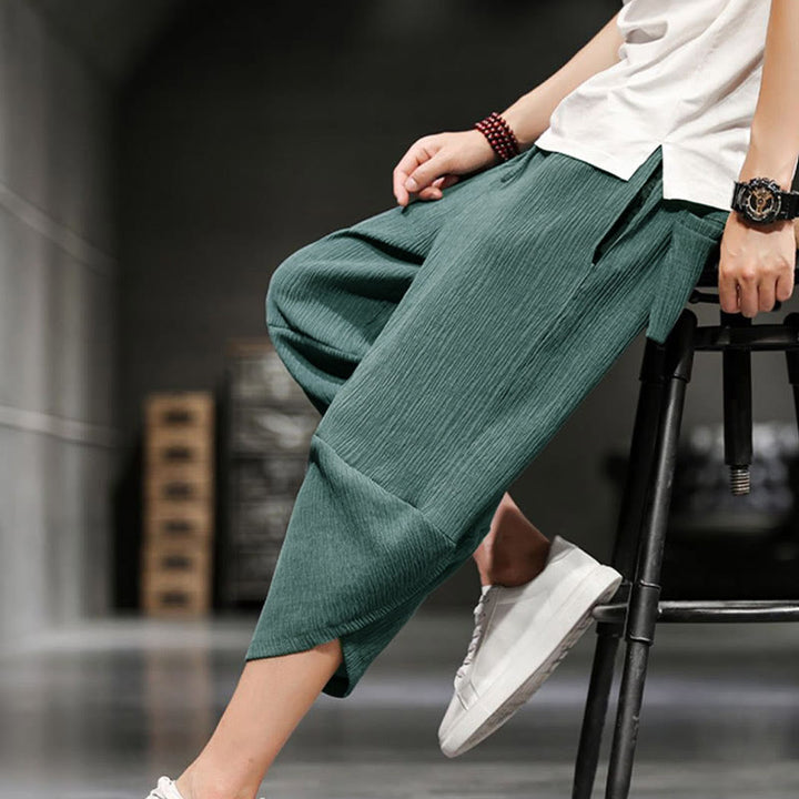 Buddha Stones Sommer-Herrenhose, einfarbig, knöchellang mit Taschen - image 14