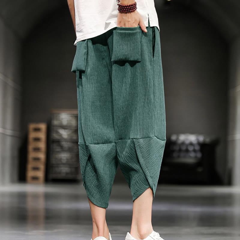 Buddha Stones Sommer-Herrenhose, einfarbig, knöchellang mit Taschen - image 12