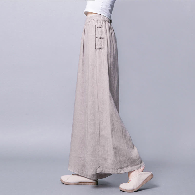 Buddha Stones Freizeithose mit Froschknopfverschluss, hohem Bund, weitem Bein und Taschen - Leinen - US12, UK/AU16, EU44 (3XL) - image 0